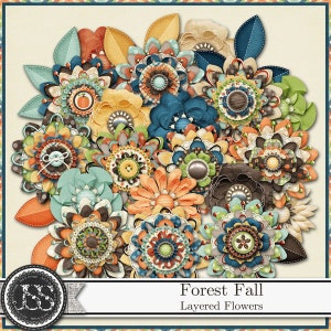 Flores en capas de otoño del bosque, kit de álbum de recortes digital, adornos