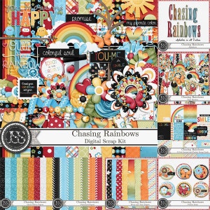 Digitale scrapbookingset, bundelcollectie, elementen en versieringen: Chasing Rainbows