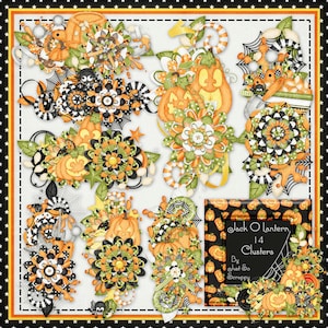 Digital Scrapbooking Halloween Jack O Lantern Clusters Digi Scrap Kit