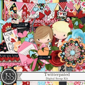 Digital Scrapbook Kit, Twitterpated Valentine 12x12, Downloadable