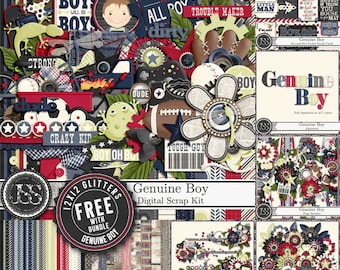 Genuine Boy 12x12 Digital Scrapbook Kit Bundle, Masculine