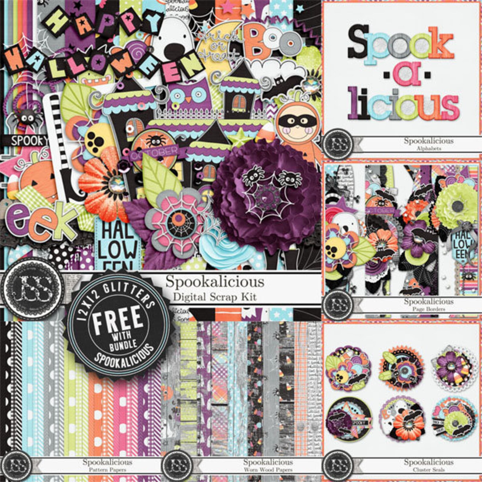 Spookalicious Halloween 12x12 Digital Scrapbook Kit Bundled Collection ...