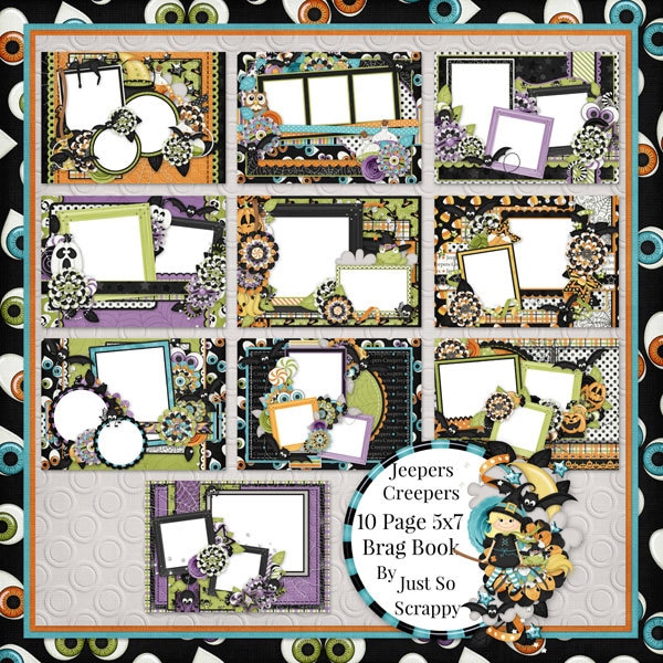 Jeepers Creepers - Scrapbook Set - 5 Double Page Layouts