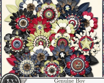 Äkta pojke-lagerblomselement för digital scrapbooking, digitalt scrapbookingkit