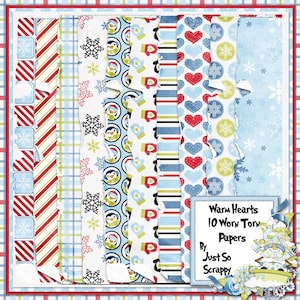Warm Hearts Digital Scrapbook Kit Worn and Torn Papers - Digital Scrapbooking