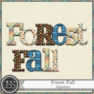 Alfabetos de otoño con motivos forestales, kit de álbum de recortes digital, adornos