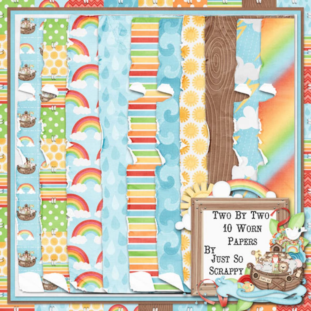 Two by Two Digital Scrapbook Kit Worn and Torn Papers Pack - Digital ...