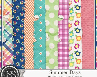 Summer Days, Beach, Swim, Worn and Torn Patterned Papers for Digital Scrapbooking