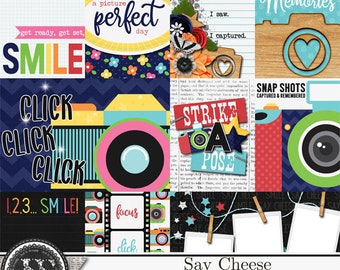 Say Cheese Pocket Scrap Journal Cards Embellishment, Digital Scrapbook Kit