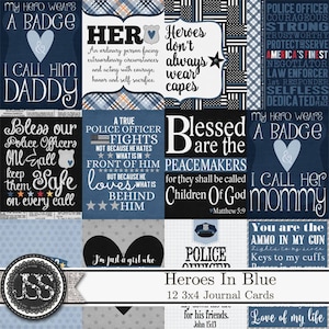 Heroes In Blue Polizei 3x4 Pocket Scrap Karten, Project Life Elementen und Verzierungen für digitales Scrapbooking