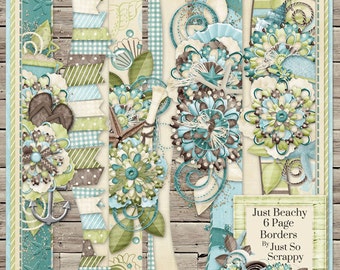 Bordes de página del kit de álbum de recortes digital Just Beachy - Scrapbooking digital