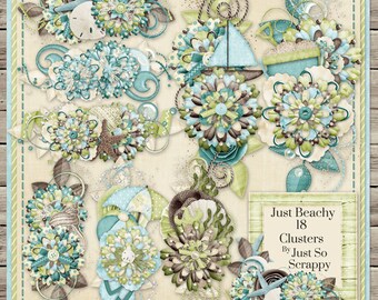 Grupos de kits de álbumes de recortes digitales Just Beachy - Scrapbooking digital