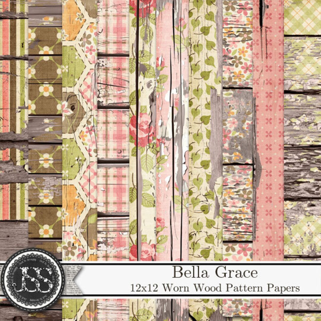 Bella Grace 12x12 Worn Wood Pattern Papers Digital Scrapbook Kit ...