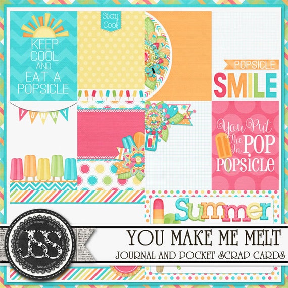 Project Life, Pocket Scrapbooking, Journal Cards You Make Me Melt Popsicle  Digital Scrapbooking Kit Journal and Pocket Scrapbook Cards