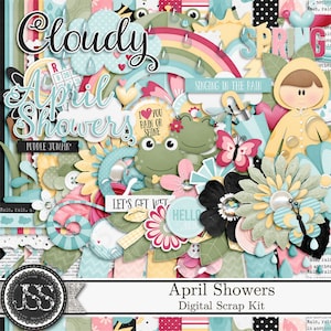 April Showers Spring, Digital Scrapbook Kit, Elements, Embellishments