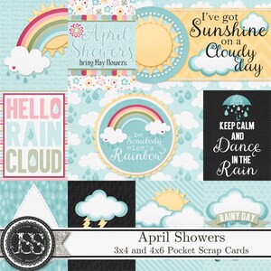 April Showers Spring Pocket scrapbook kaarten, dagboek, digitale plakboekkit, elementen, versieringen