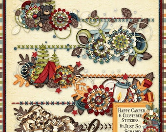 Happy Camper Digital Scrapbook Kit Clustered Stitches - Digital Scrapbooking
