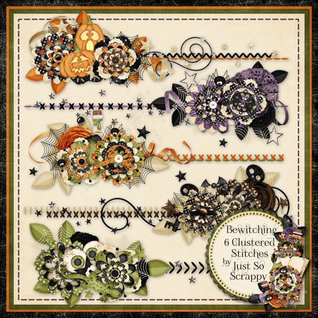 Digital Scrapbooking Kit Bewitching Halloween Cluster Stitches - Digi ...