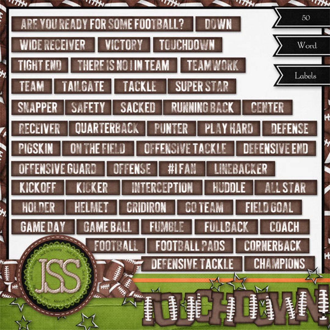 Touchdown Football Digital Scrapbook Kit Word Strips - Digital ...