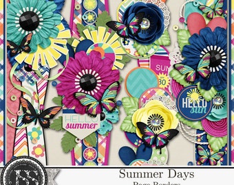 Summer Days, Beach, Swim, 12 inch Page Borders for Digital Scrapbooking