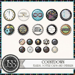 Countdown New Year&#39;s Digital Scrapbook Kit Flairs - Digital Scrapbooking