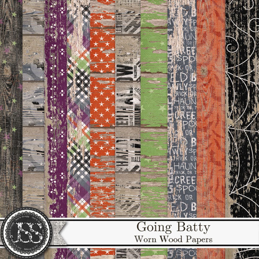 Going Batty Halloween 12x12 Worn Wood Shabby Pattern Papers and ...