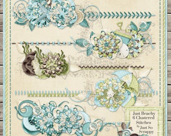 Kit de álbum de recortes digital Just Beachy con puntadas agrupadas - Scrapbooking digital