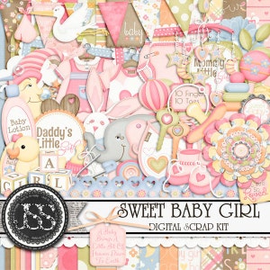 Kit de Scrapbook Digital Sweet Baby Girl para Scrapbooking Digital e Paper Crafting