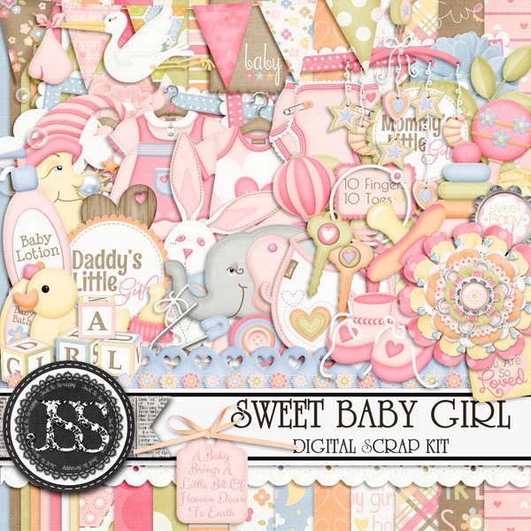 Sweet Baby Girl Digital Scrapbook Kit for Digital Scrapbooking and Paper Crafting