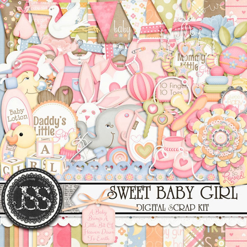 Sweet Baby Girl Digital Scrapbook Kit for Digital Scrapbooking image 1
