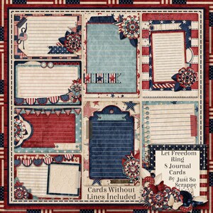 Journal Cards - lassen Sie die Freiheit am vierten Juli klingeln Journal und Pocket Scrap Cards Digital Scrapbook Kit - Digitales Scrapbooking