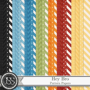 Hey Bro 12x12 Pattern Papers and Backgrounds, Digital Scrapbook Kit, Brothers, Masculine, Boys