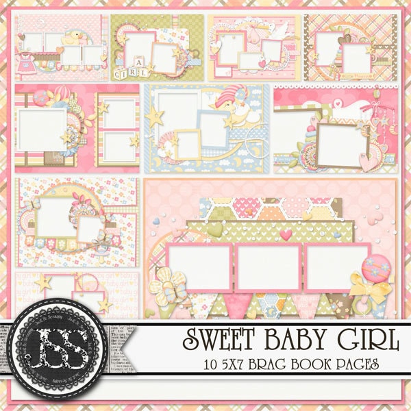 Sweet Baby Girl 5x7 Brag Book Premade Pages Digital Scrapbooking Kit