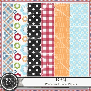 Digitales Scrapbook Kit, BBQ Sommer 12x12 Worn and Torn Shabby Muster Papiere, herunterladbar