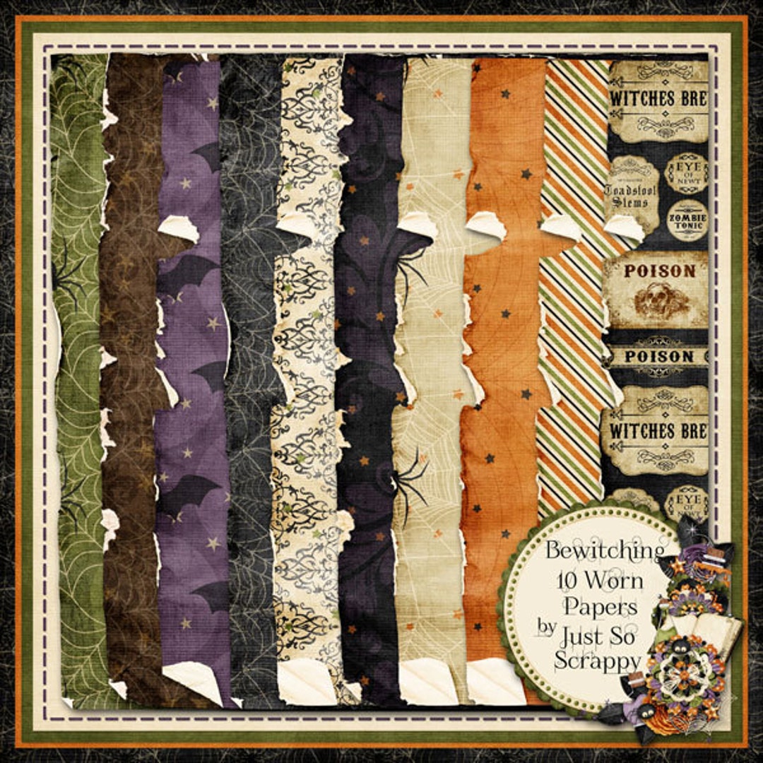 Bewitching Digital Scrapbook Kit Worn Papers Pack - Digital ...
