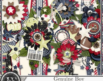 Genuine Boy Page Borders Elements for Digital Scrapbooking, Digital Scrapbook Kit