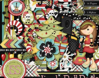 Christmas Jingle Bell Rock Digital Scrapbooking Kit, Holiday,12x12,Sesasonal