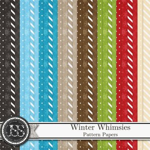 Winter Whimsies 12x12 Digital Scrapbooking Kit, Pattern Papers, Snow Season