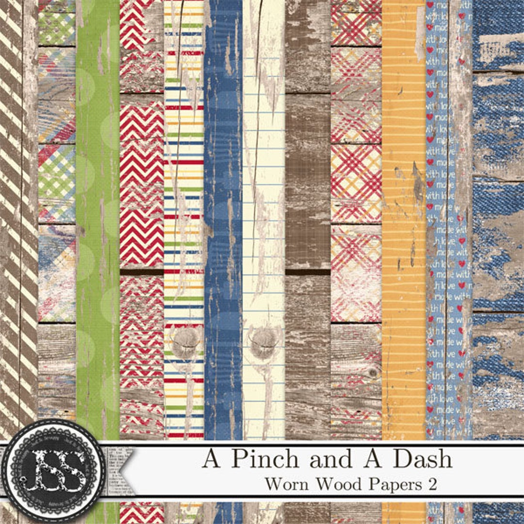 A Pinch and A Dash 12x12 Worn Wood Pattern Papers 2 Digital Scrapbook ...