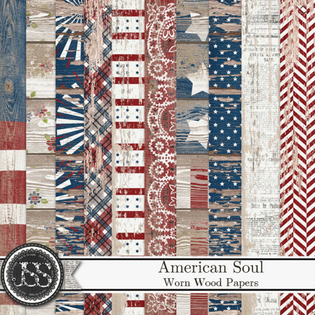 Digital Scrapbook Kit, American Soul 4th of July 12x12 Worn Wood ...