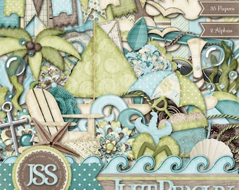 Kit de álbum de recortes digital Just Beachy - Scrapbooking digital