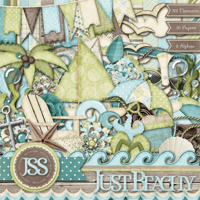 Pu&ograve; includere: Un kit di scrapbooking digitale a tema spiaggia. Il kit include 35 carte, 351 elementi e 2 alfabeti. Il kit presenta una variet&agrave; di colori, tra cui blu, verde, marrone e bianco. Il kit include anche una variet&agrave; di motivi, tra cui pois, strisce e motivi floreali. Il kit &egrave; perfetto per creare pagine di scrapbooking, biglietti e altri lavoretti di carta.