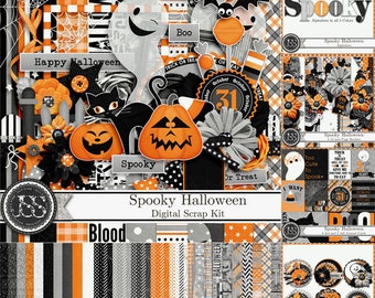 Spooky Halloween 12x12 Digital Scrapbooking Kit, Collection, Bundle, Holiday, Kid Fun, Trick Or Treat