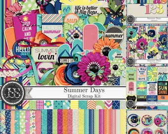 Summer Days, Beach, Swim, Digital Scrapbooking Page Kit Collection Bundle