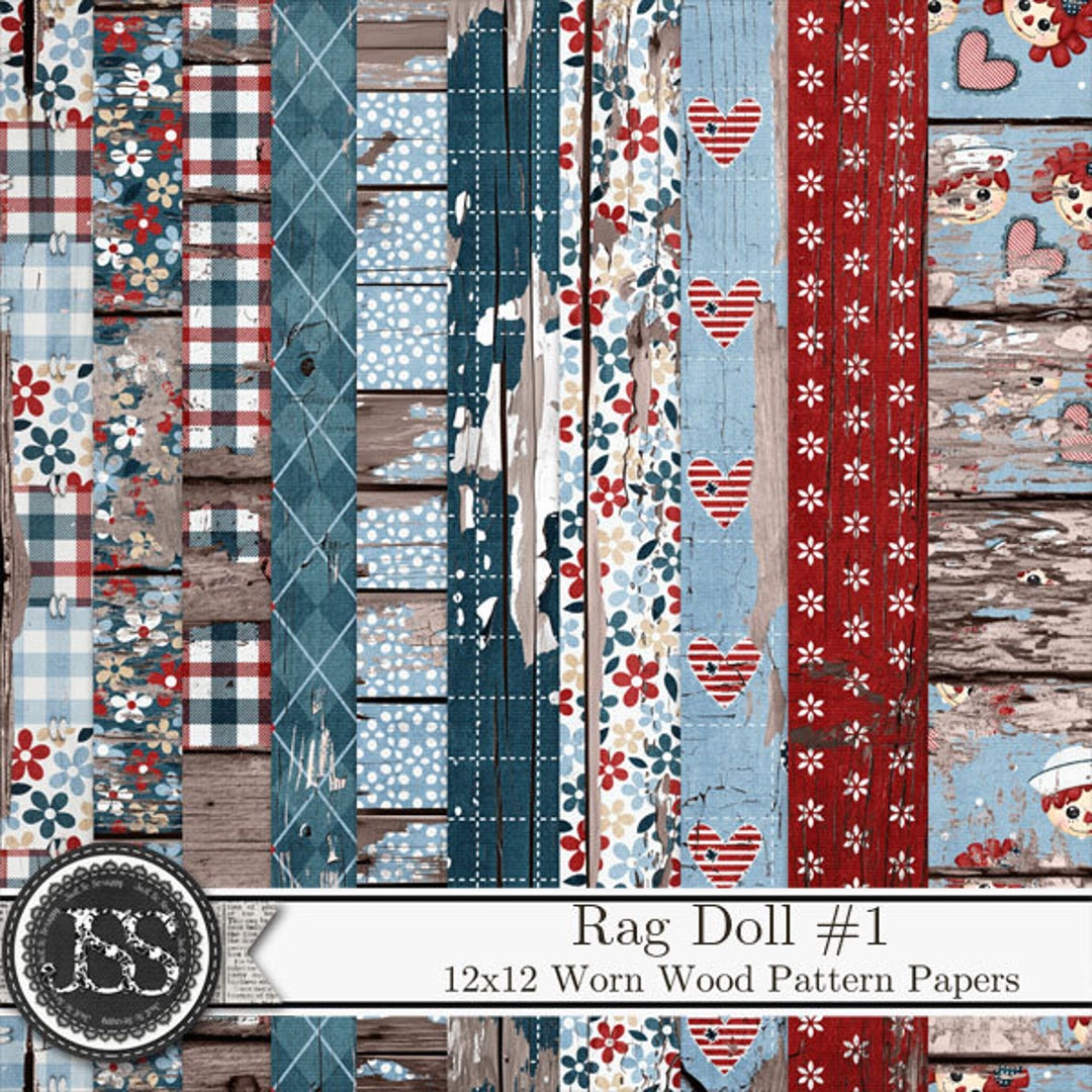Rag Dolls 1 12x12 Worn Wood Pattern Papers Digital Scrapbook Kit ...