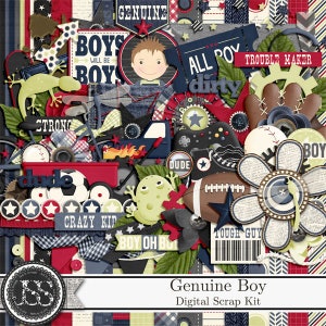 Kit de scrapbooking numérique Genuine Boy 12 x 12, masculin