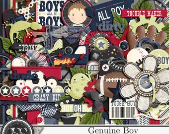 Genuine Boy 12x12 Digital Scrapbook Kit, Masculine