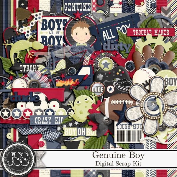 Genuine Boy 12x12 Digital Scrapbook Kit, Masculine