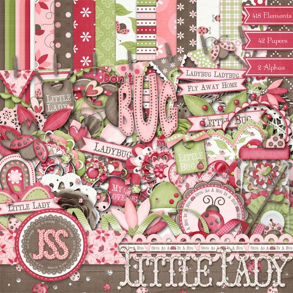 Ladybug Digital Scrapbooking Kit with Papers and Elements