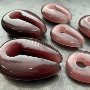PAIR of Stunning Purple Cat Eye Stone Keyhole Hanger Ear Weight Tunnels/Plugs - Gauge 0g (8mm) thru 5/8 (16mm) available!